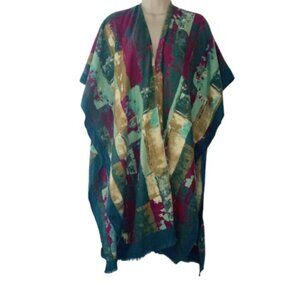 Styline Womens Kimono Green Combo Frayed Hem OS New